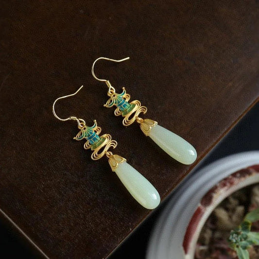 Classic Gold & Teal Drop Jade Earrings