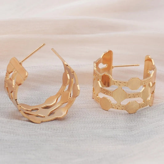 Gold Wide C-Shaped Dangle Earrings