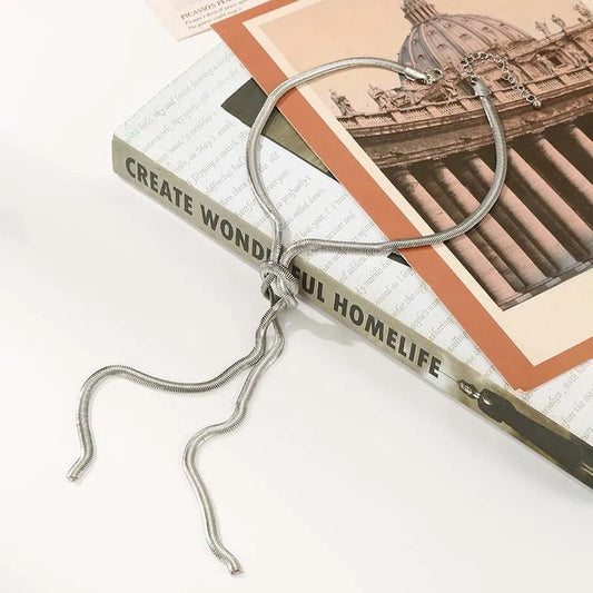 Silver Rope Twisted Knot Design Necklace