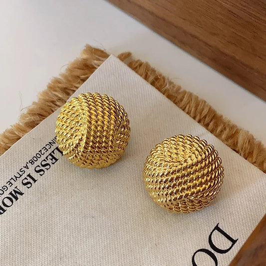 Gold Woven Knot Ball Stud Earrings