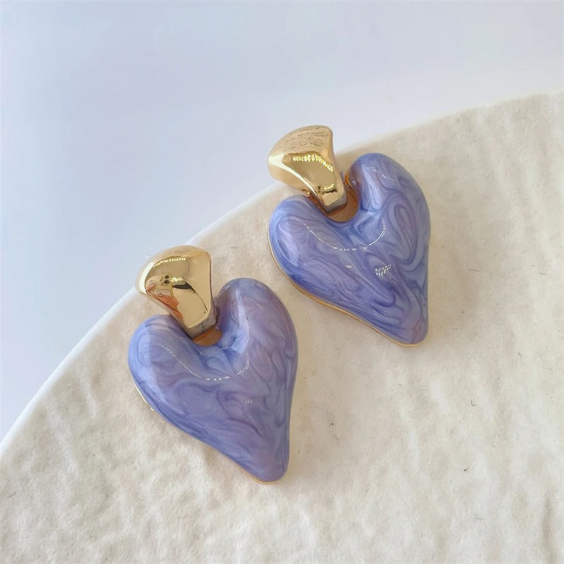 Vintage Gold Purple Heart Dangle Earrings