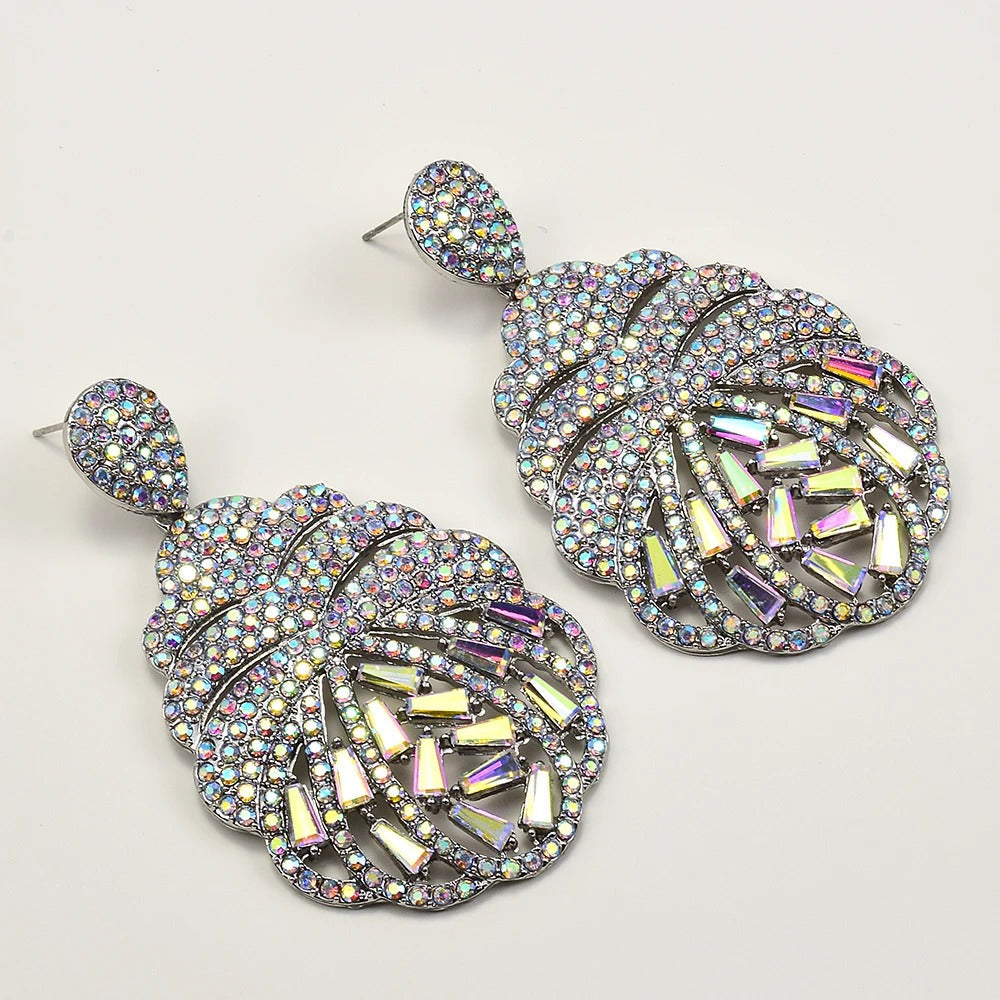 Vintage Crystal Shell Silver Earrings