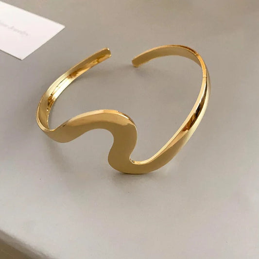 Classic Gold Wave Cuff Open Bracelet