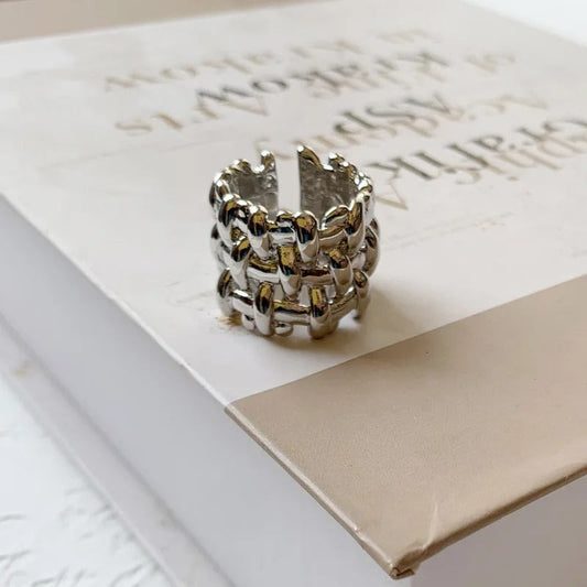 Silver Chain-Link Statement Unique Adjustable Ring