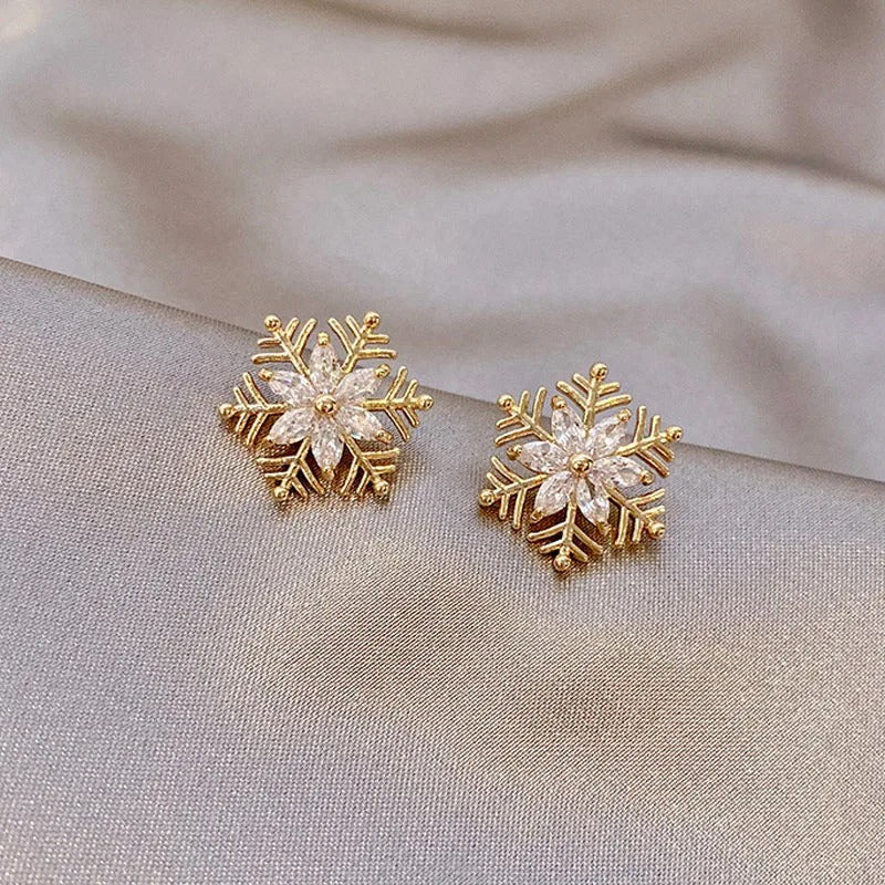 Vintage Gold & Crystal Snowflake Earrings
