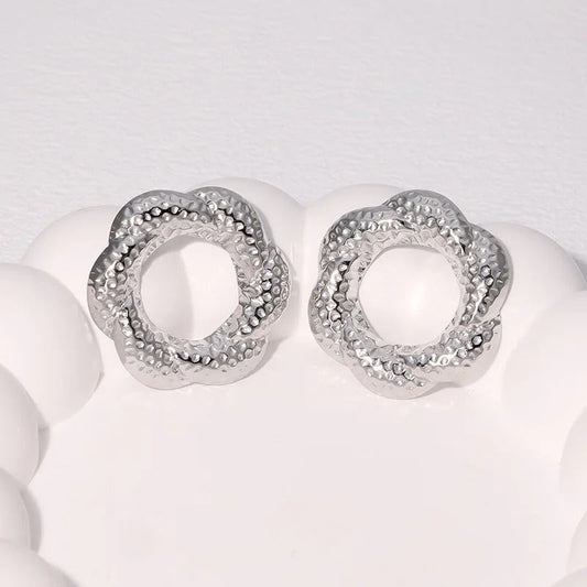 Vintage Silver Hammered Flower Earrings