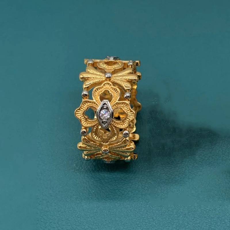 Classic Gold & Silver Marquise Floral Adjustable Ring