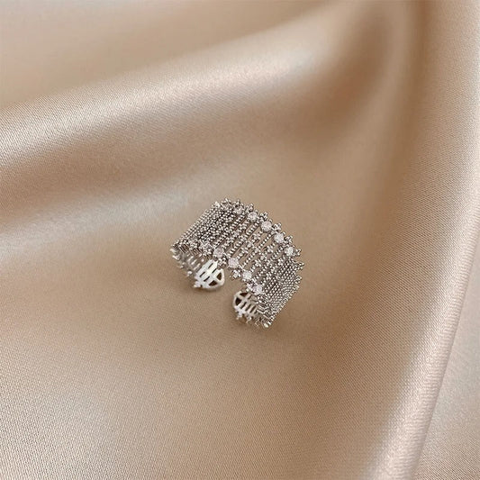 Silver Sparkling Mesh Style Adjustable Ring