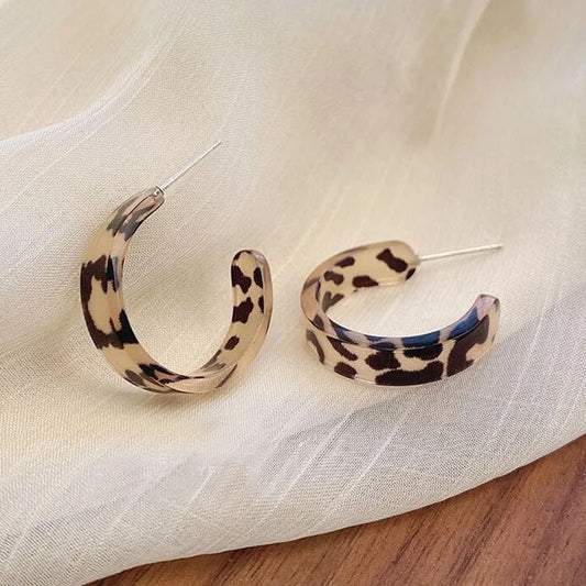 Vintage Leopard Print Hoop Stud Earrings