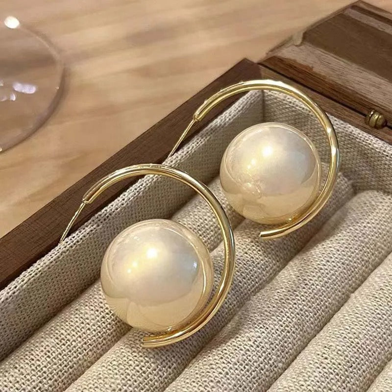 Timeless Gold & Big Round Pearl Drop Earrings