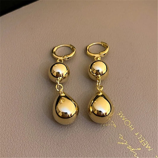 Classic Gold Teardrop Shape & Ball Accent Earrings