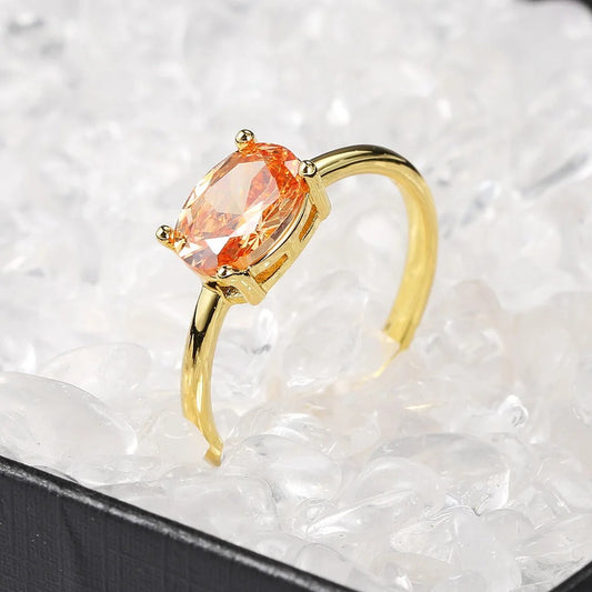 Gold Orange Oval Gem & Sleek Design Ring