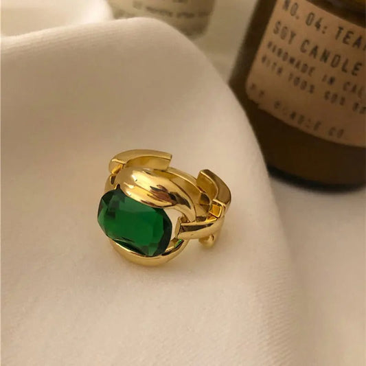 Vintage Gold Green Gemstone Adjustable Ring