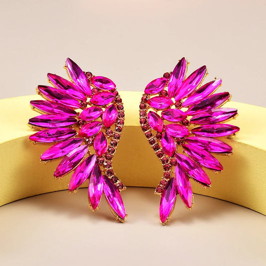 Vintage Pink Wing Crystal Gold Earrings