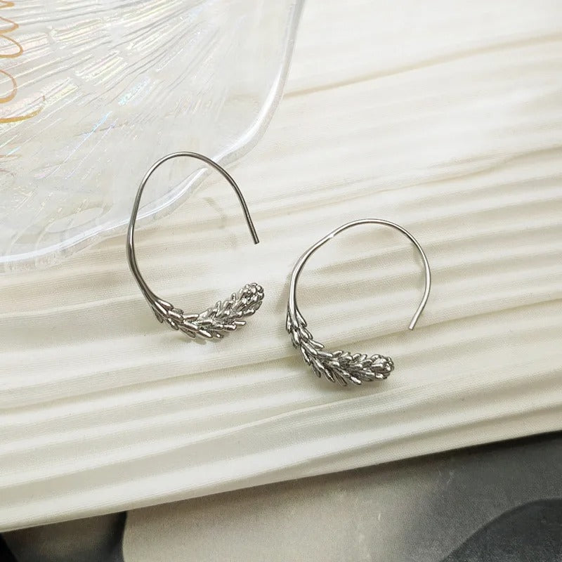 Vintage Silver Leaf Round Hoop Earrings