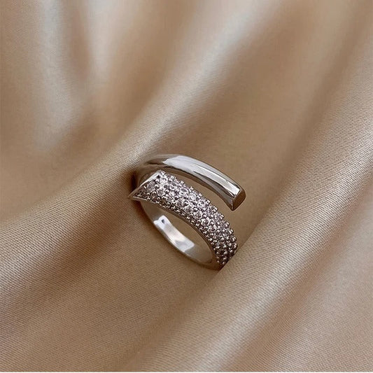Silver Pave Sparkling Crystal Band Adjustable Ring