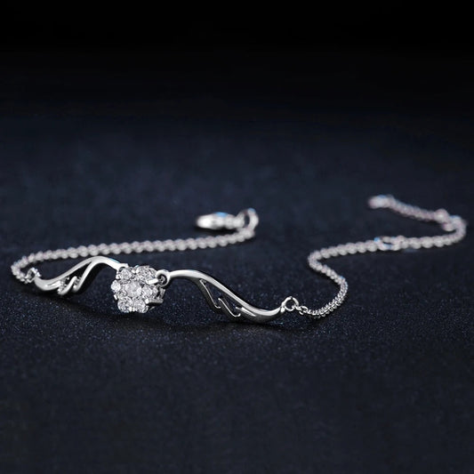 Vintage Silver Crystal Flower & Curved Design Bracelet