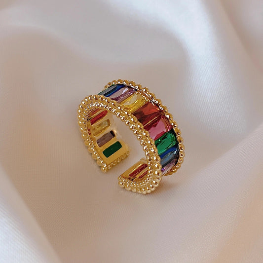 Vintage Gold Colorful Gemstone Open Ring