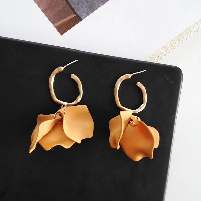 Classic Gold Mustard Yellow Petal Design Earrings