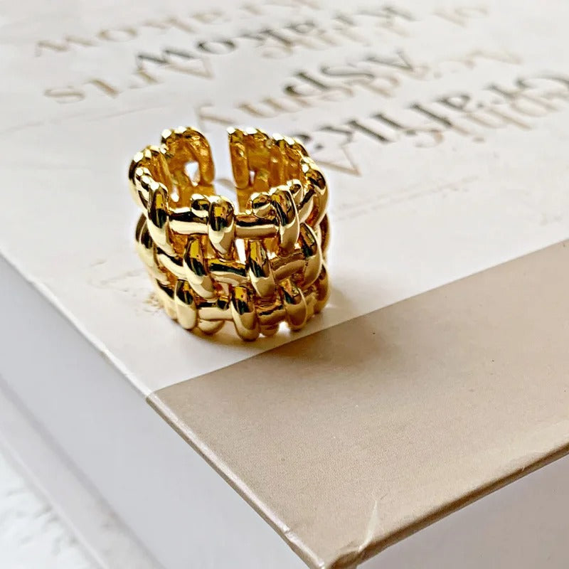 Gold Braided Statement Unique Adjustable Ring