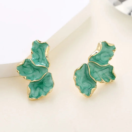 Vintage Gold & Green Leaf Earrings