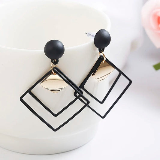 Vintage Black Square Gold Geometric Earrings