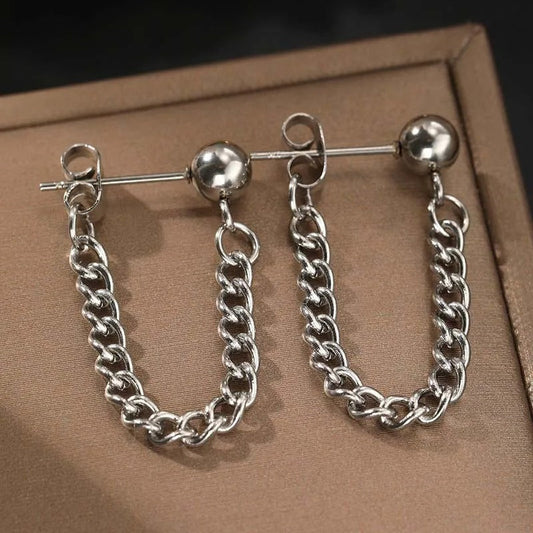 Vintage Silver Ball & Chain Earrings