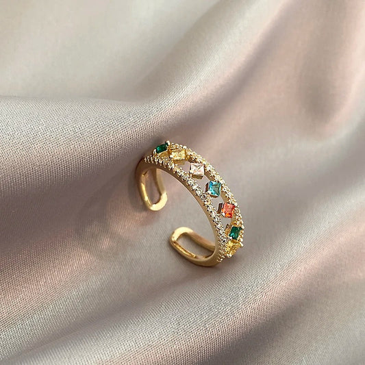 Vintage Gold Colorful Gemstone Adjustable Ring