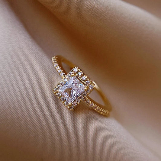Vintage Gold Princess Cut Crystal Adjustable Ring