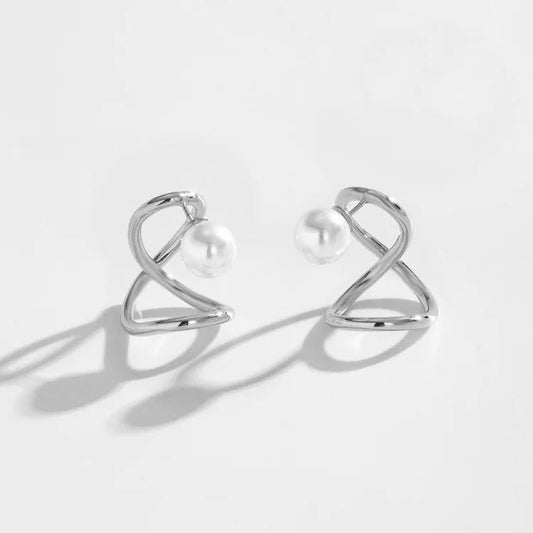 Silver Pearl Infinity Loop Earrings