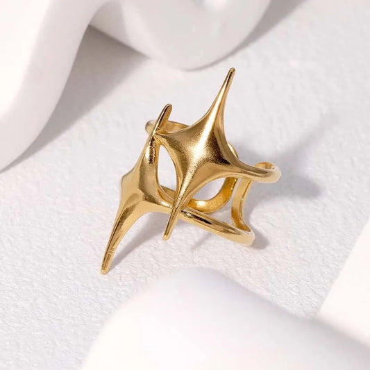 Gold Star-Crossed Design Adjustable Ring