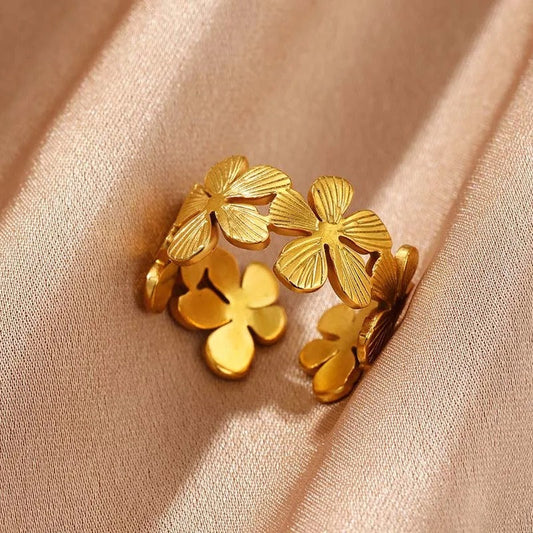 Vintage Gold Flower Pattern Open Ring