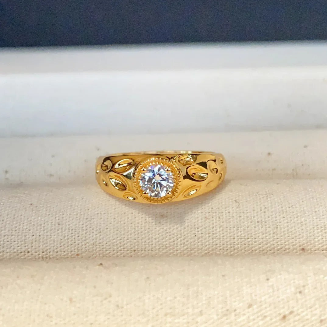 Timeless Gold & Diamond Round Wide Adjustable Ring