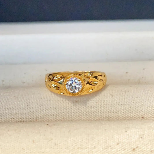 Timeless Gold & Diamond Round Wide Adjustable Ring
