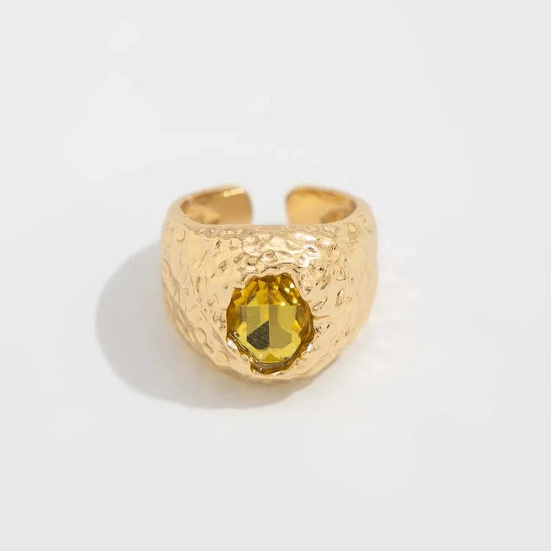Gold Eye-Catching Yellow Stone Adjustable Ring
