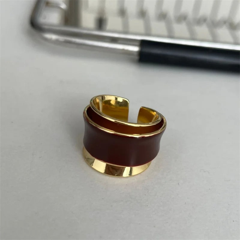 Two-Toned Gold & Brown Retro Style Adjustable Ring