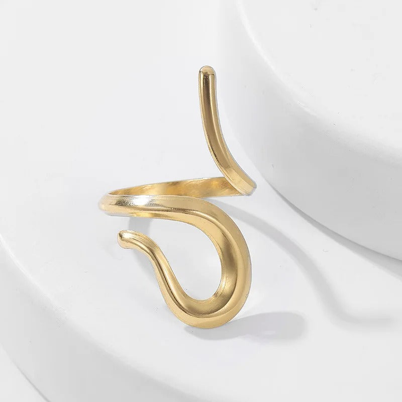 Gold Abstract Twisted Design Open Ring