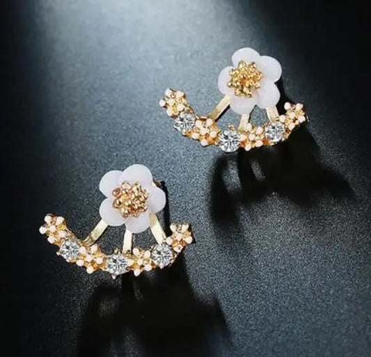 Vintage Gold Floral Crystal Drop Earrings