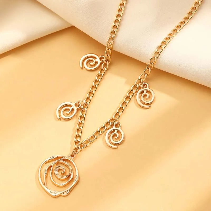 Gold Spiral Swirl Charm Necklace