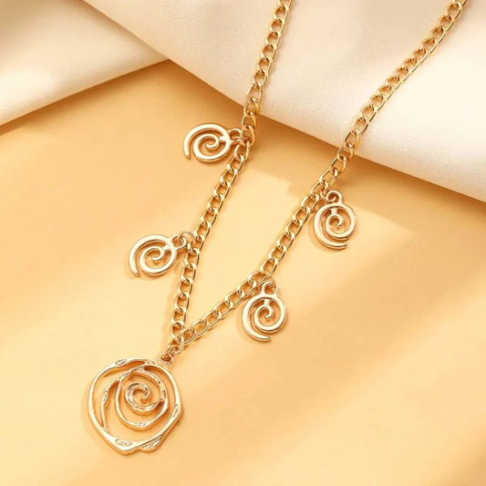 Gold Spiral Swirl Charm Necklace