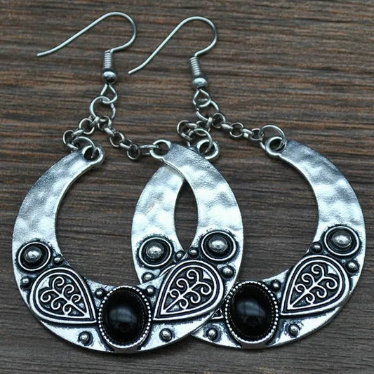 Carved Vintage Tibetan Silver Earrings