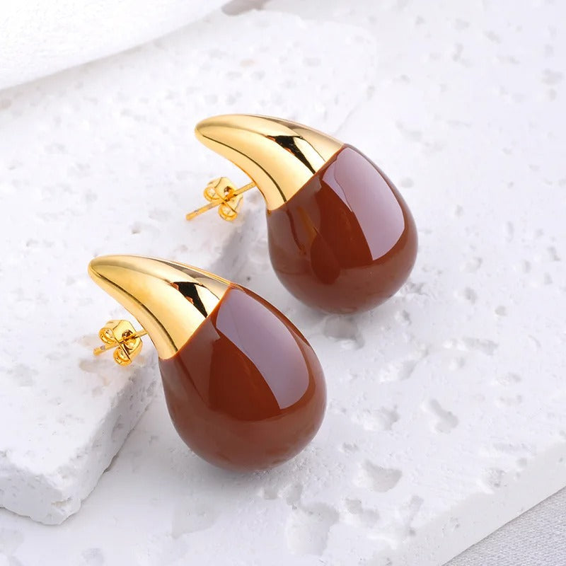Vintage Brown Gold Pointed Drop Earrings