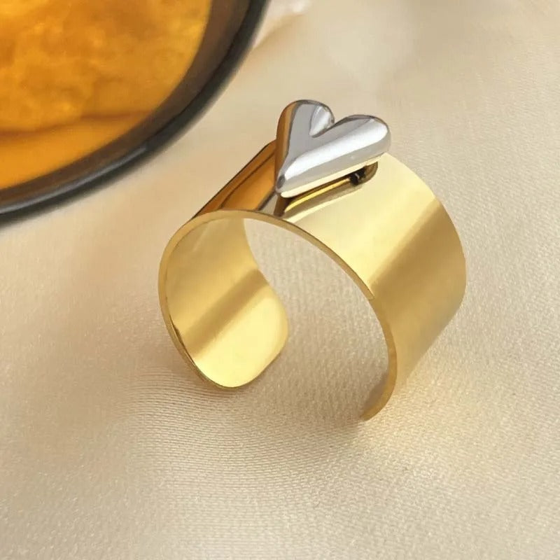 Vintage Gold & Silver Heart Cuff Open Ring