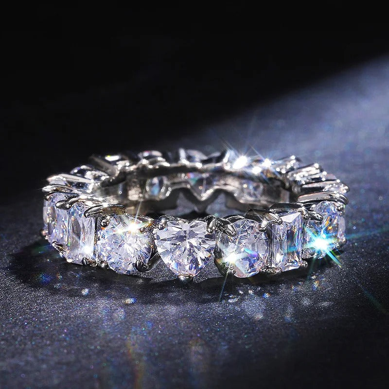 Heart-Shaped & Square Diamond Band Ring