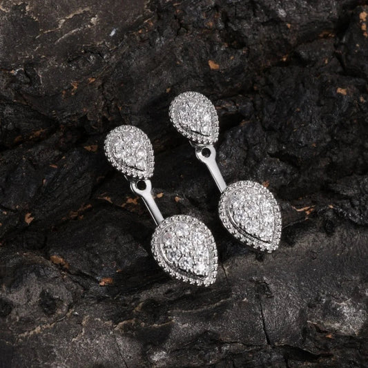 Silver Double Teardrop Crystal Earrings