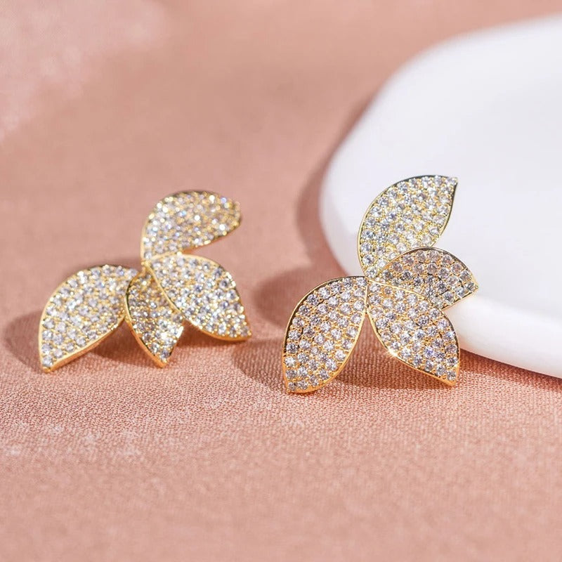 Gold Vintage Leaf Stud Earrings