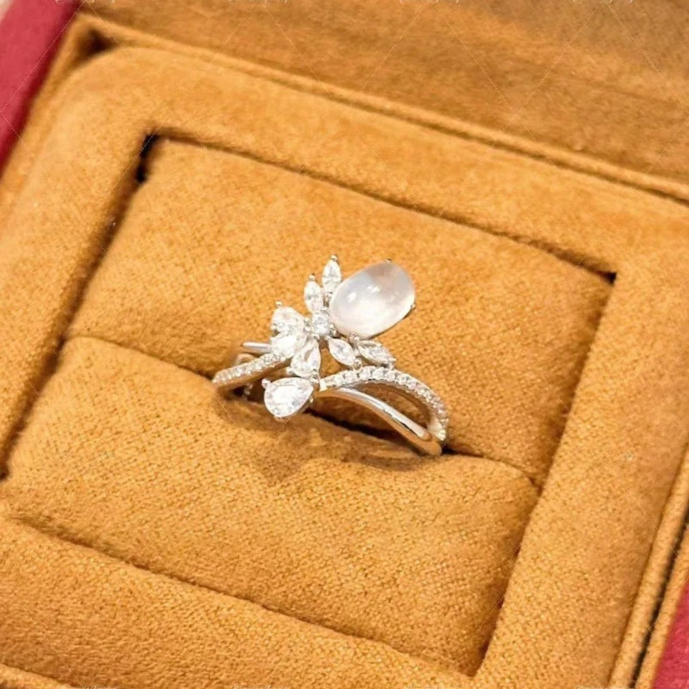 Classic Silver & White Moonstone Butterfly Adjustable Ring