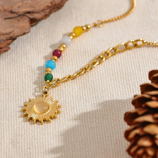 Vintage Multicolor Bead Sun Necklace
