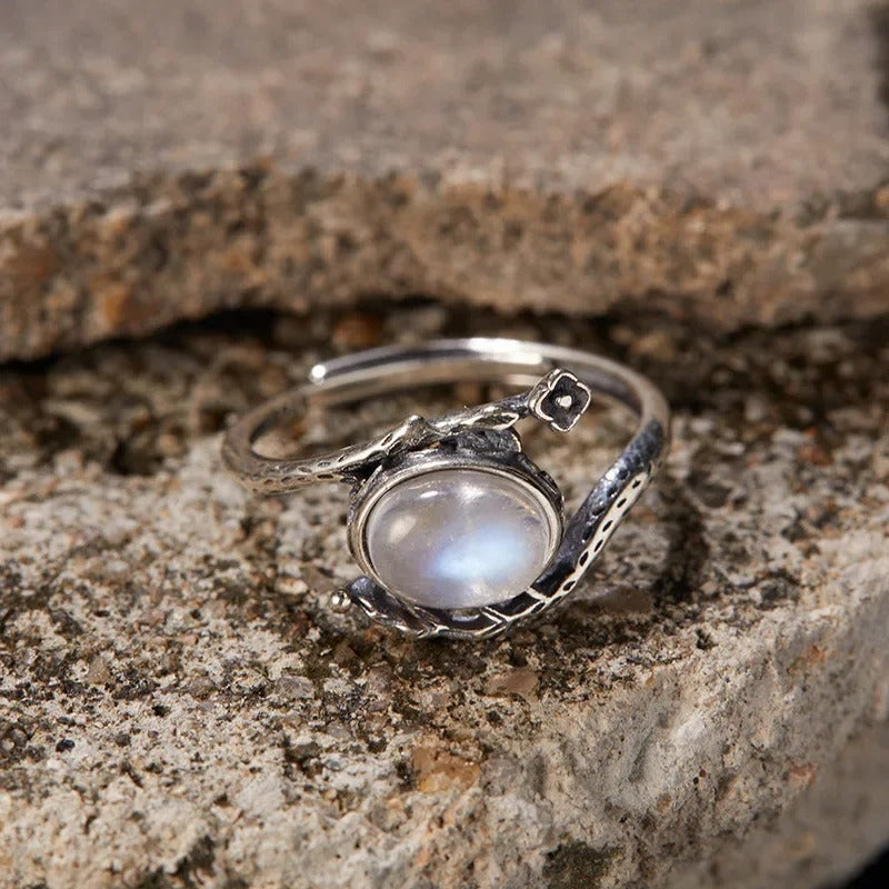 Vintage Moonstone Vine Silver Adjustable Ring