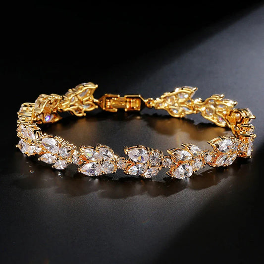 Vintage Gold Leaf Crystal Bracelet